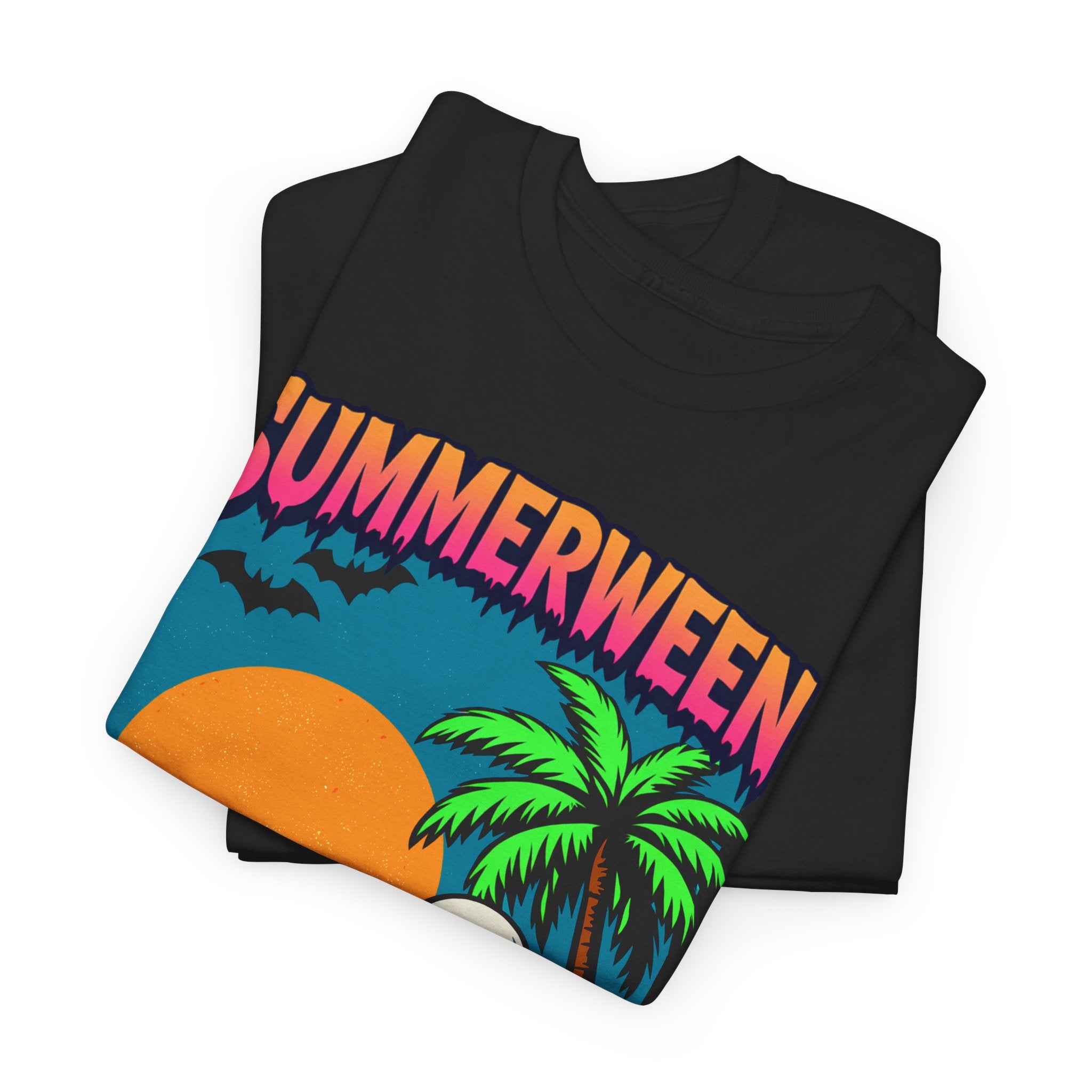 Summerween Beach T-Shirt,  Ghost on Sunset Palm Tropical Halloween Tee