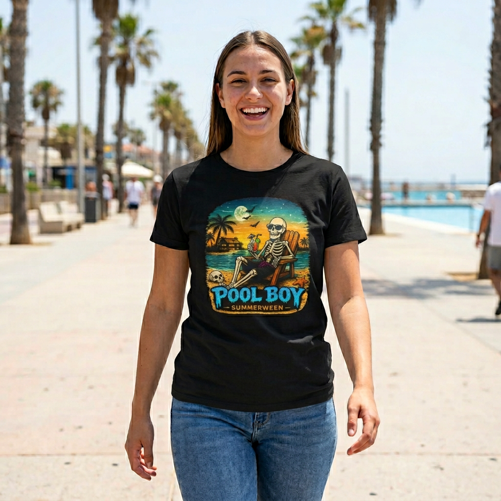 Pool Boy Skeleton T-Shirt  Vintage Tropical Summer Vibe Tee