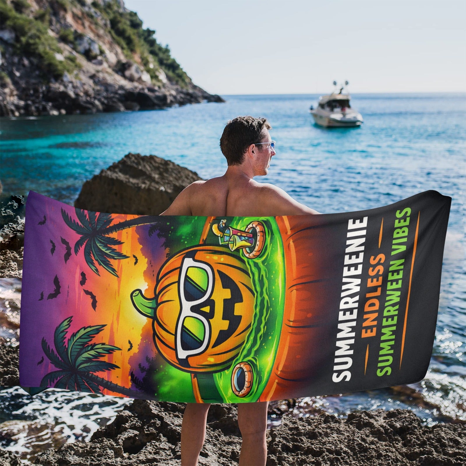Pumpkin in pool Beach Towel