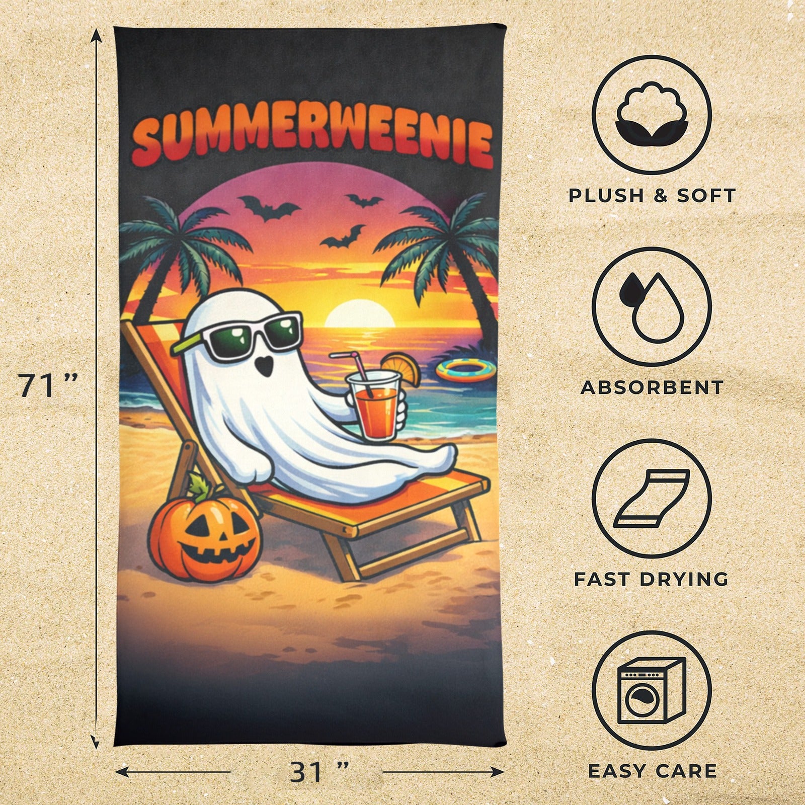 Ghost on beach Beach Towel