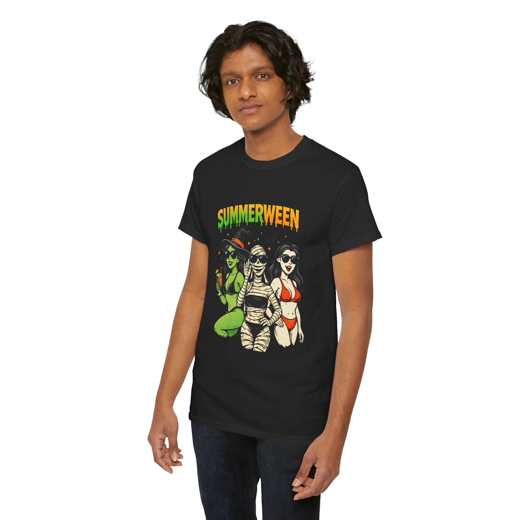 Summerween Spooky Summer Party T-Shirt — Retro Pin-Up Monster Bikini Shirt