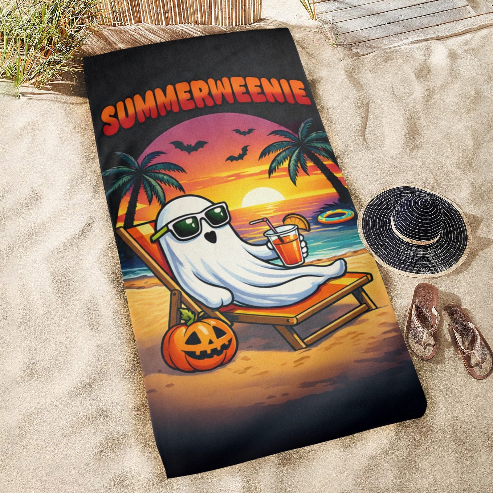 Ghost on beach Beach Towel