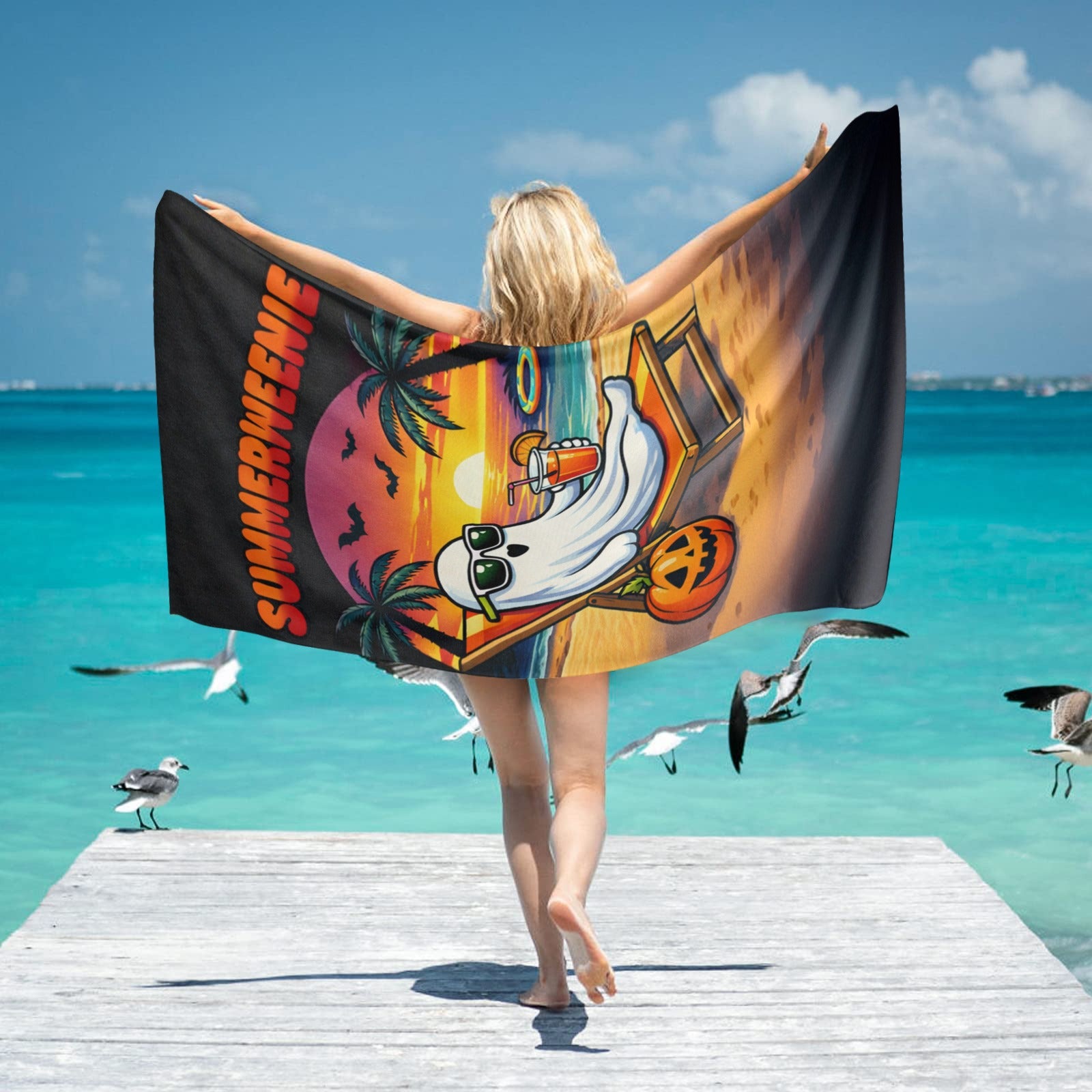 Ghost on beach Beach Towel
