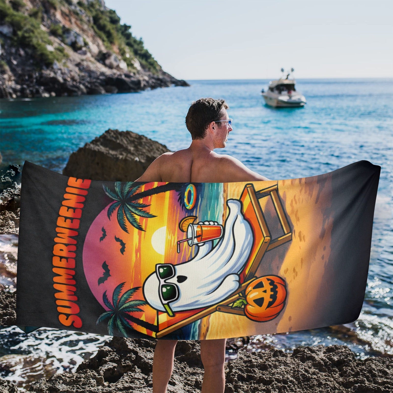 Ghost on beach Beach Towel