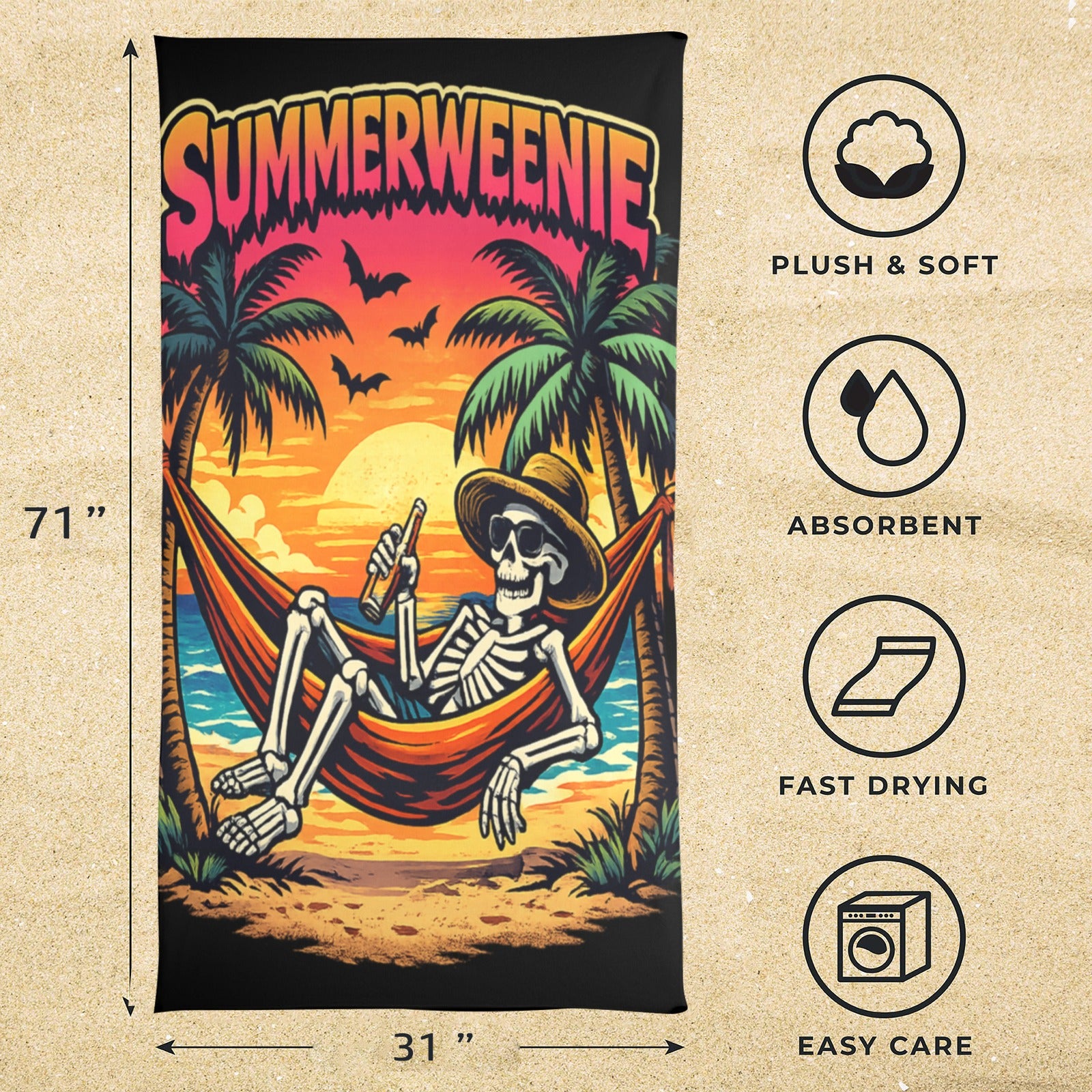 Summerweenie Skeleton Sunset Beach Towel