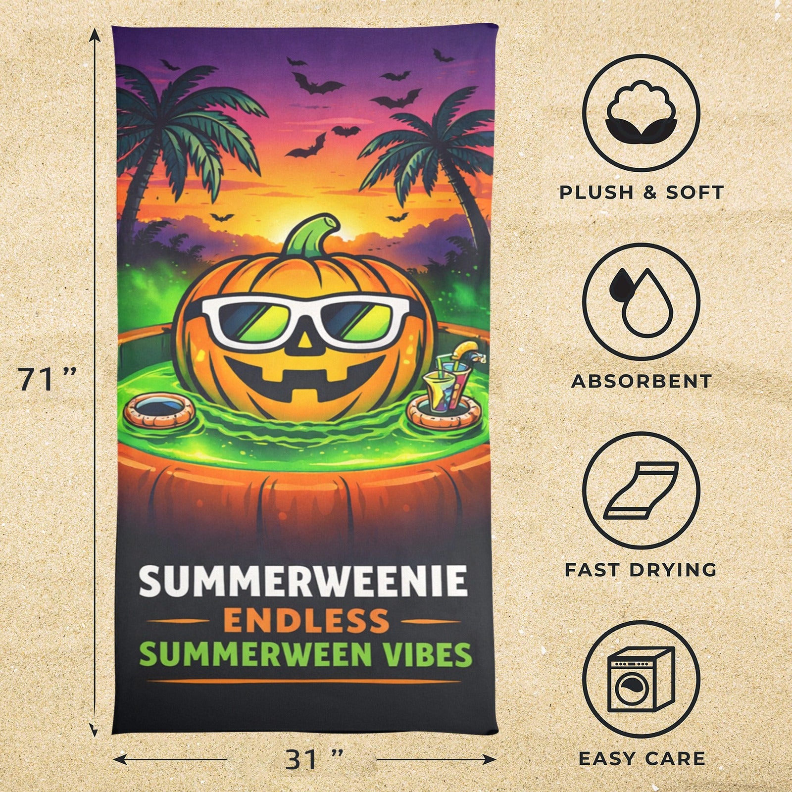 Pumpkin in pool Beach Towel